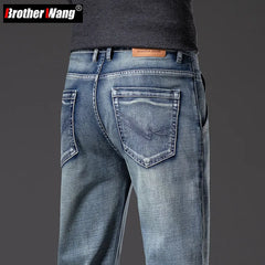 Zipper Design Men's Vintage Blue Straight Leg Jeans