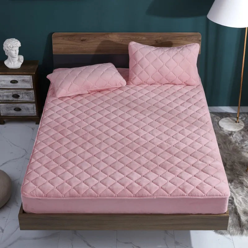 Quilted Thicken Mattress Cover Crystal Velvet Bedspread