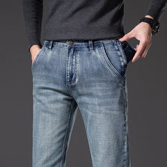 Zipper Design Men's Vintage Blue Straight Leg Jeans