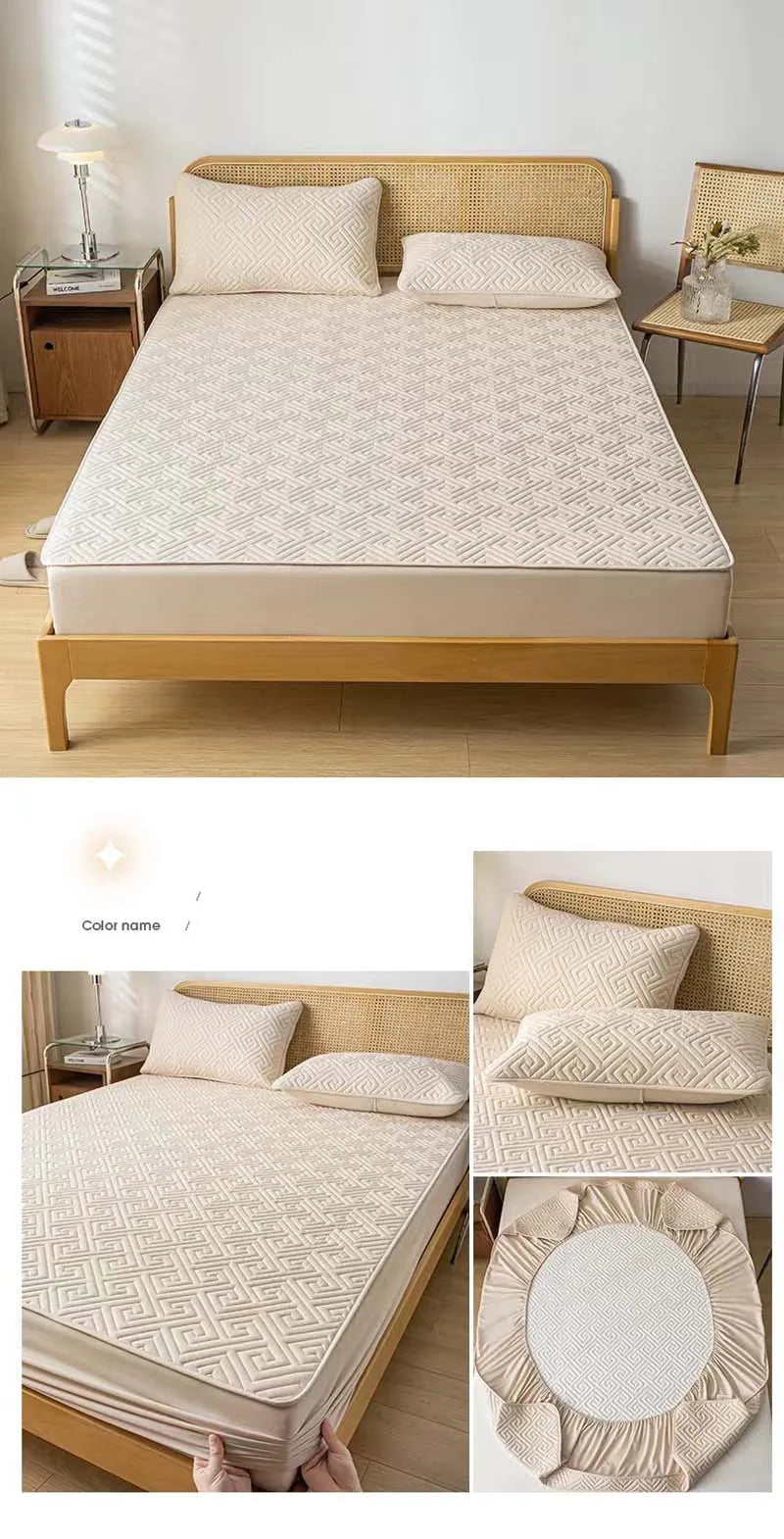 Waterproof Raw Cotton Bed Pad Protector Quilted Mattress Cover